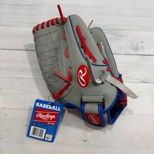 Rawlings Baseball Glove Youth 11.5" Gray Red Blue NEW